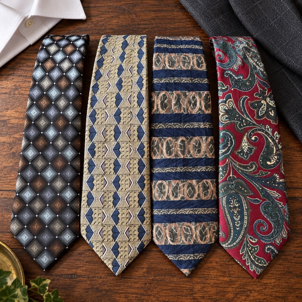 Silk Necktie Bundle Multicolor Italian Silk Paisley Geometric Burgundy Navy Gold